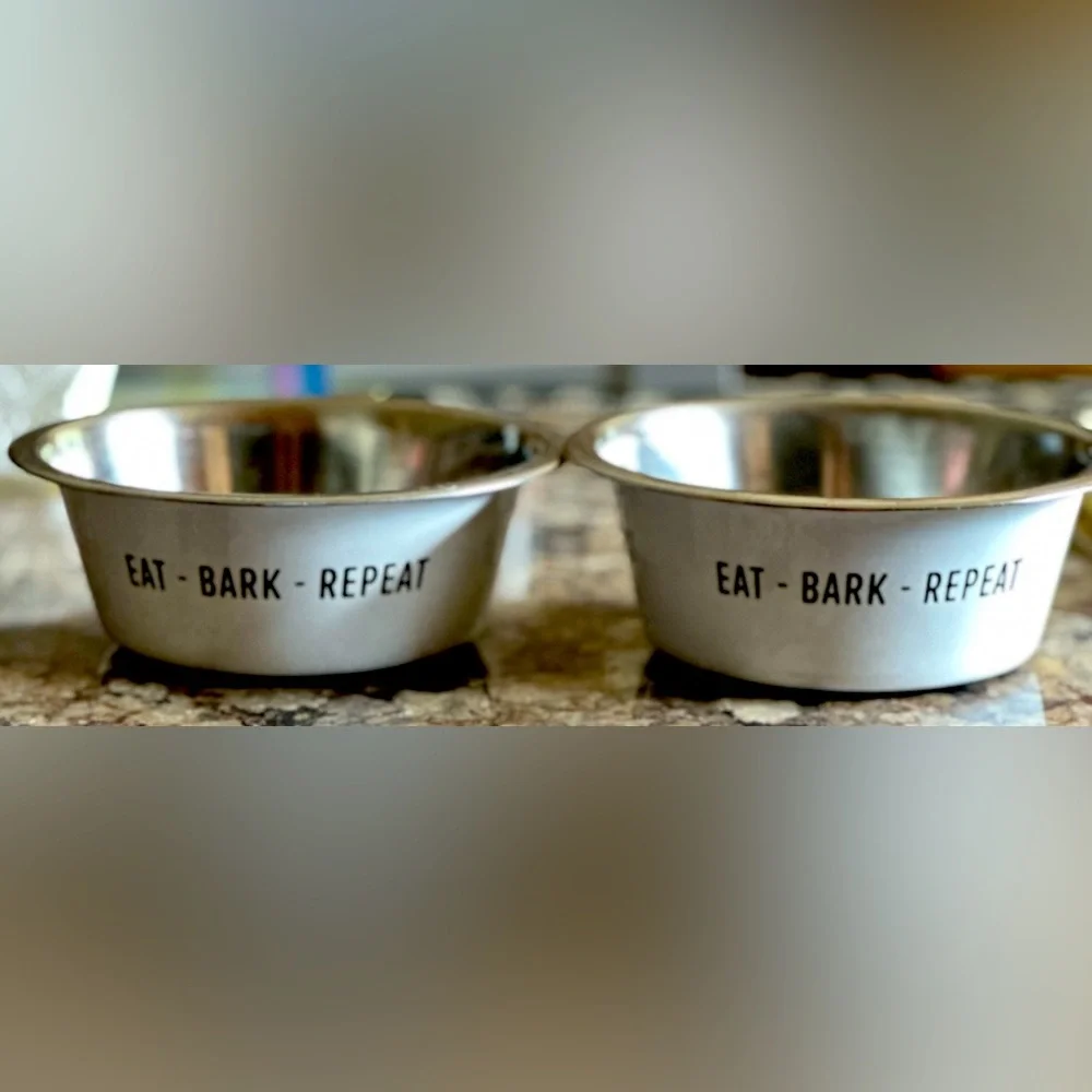 Eat - Bark - Repeat, Medium Size dog bowls, stainless steel White